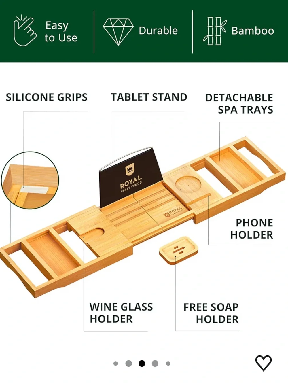 Royal Craft Wood Premium Foldable Bath Tray Caddy- Natural Wood NWOT